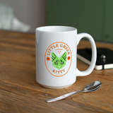 "Little Green Kitty" - Dual Sided Logo, Coffee/Tea Mug 15 oz - white