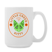 "Little Green Kitty" - Dual Sided Logo, Coffee/Tea Mug 15 oz - white