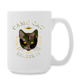 "Camo Cat " - Dual Sided Logo, Coffee/Tea Mug 15 oz - white