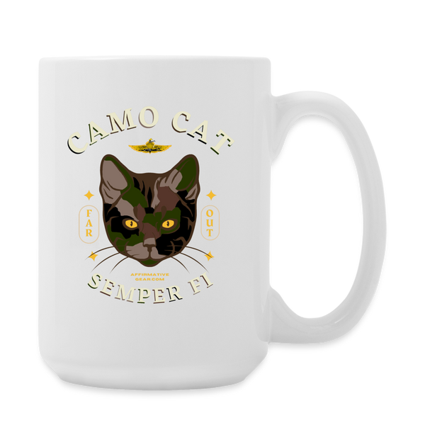"Camo Cat " - Dual Sided Logo, Coffee/Tea Mug 15 oz - white