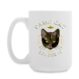 "Camo Cat " - Dual Sided Logo, Coffee/Tea Mug 15 oz - white