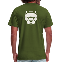 "Bad to the Bone" - Reverse Pitbull Logo, Unisex Jersey T-Shirt - olive