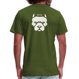 "Bad to the Bone" - Reverse Pitbull Logo, Unisex Jersey T-Shirt - olive